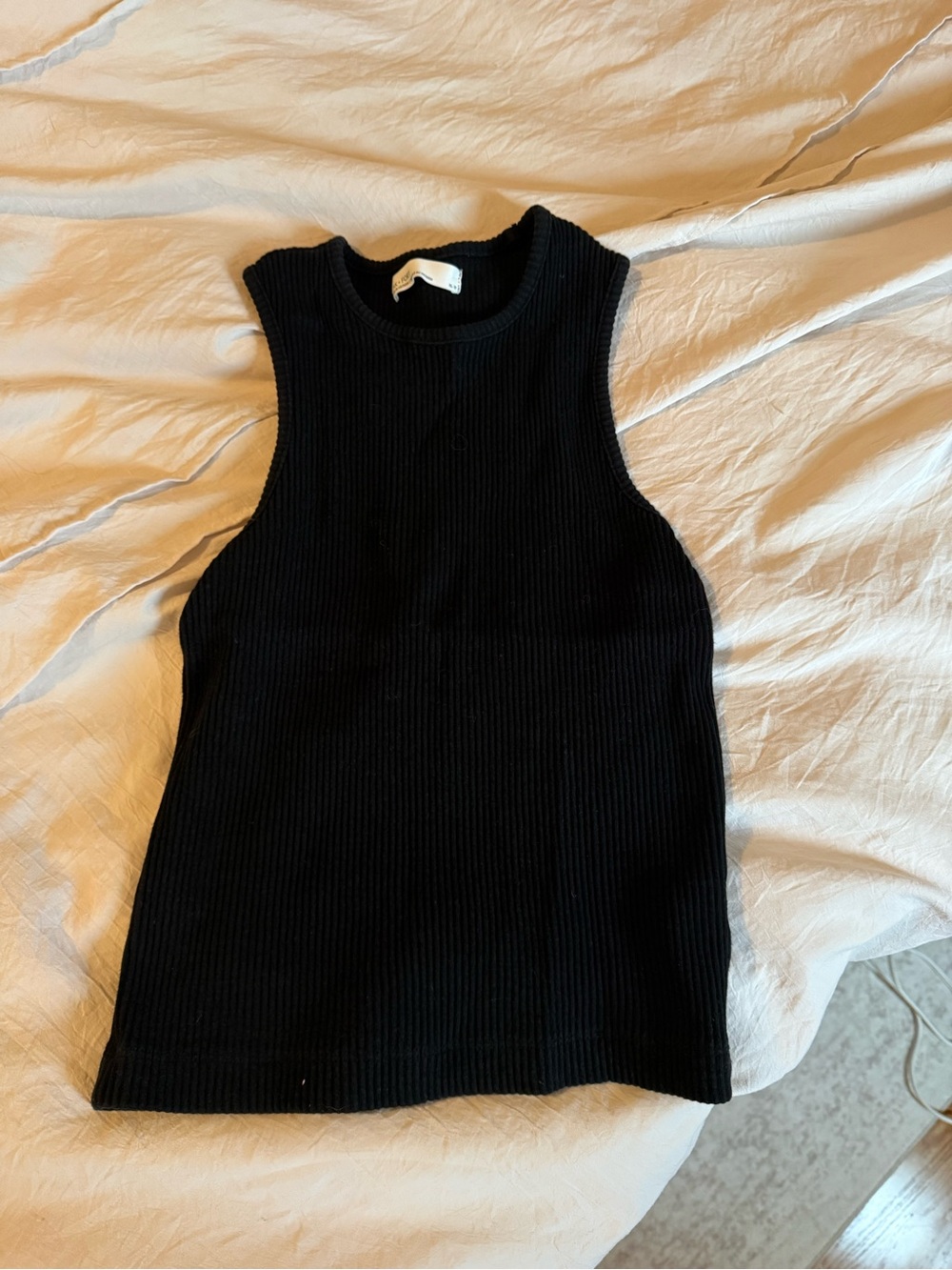 OAK + FORT Black Ribbed Sleeveless Knit Tank
